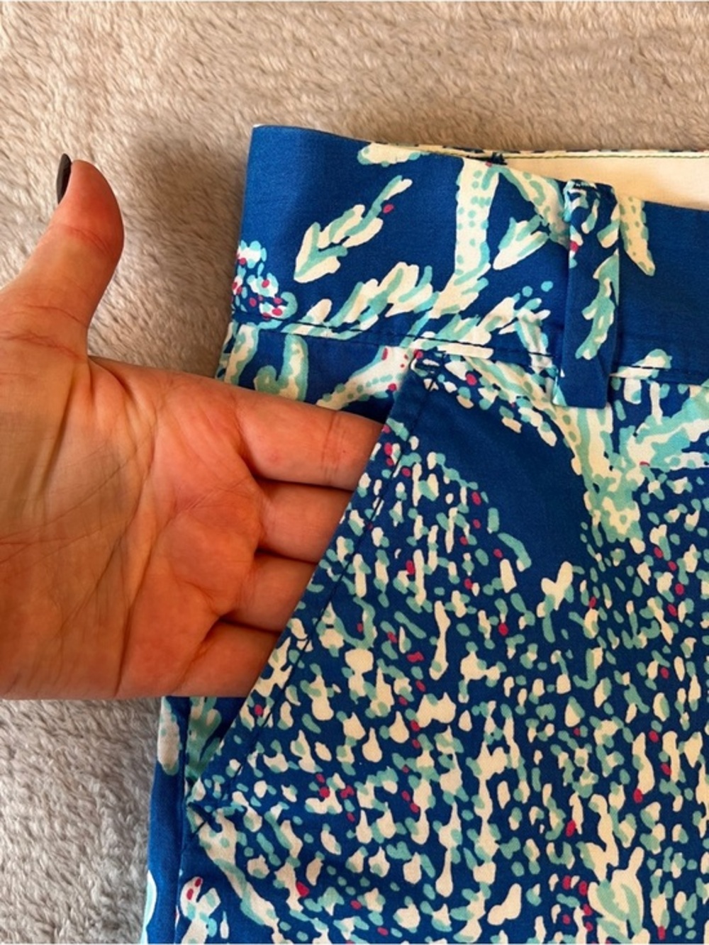 Lilly Pulitzer Blue Coral & Seaweed Chipper Flat-Front‎ Shorts 6 - Picture 8 of 9